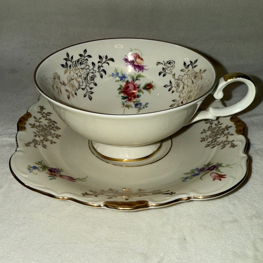 Vintage Floral Bone China Teacup and Saucer